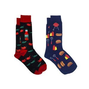 New Men's Hot Sauce Chili Peppers Socks & BBQ Grill Hamburger Socks 2-Pair Set